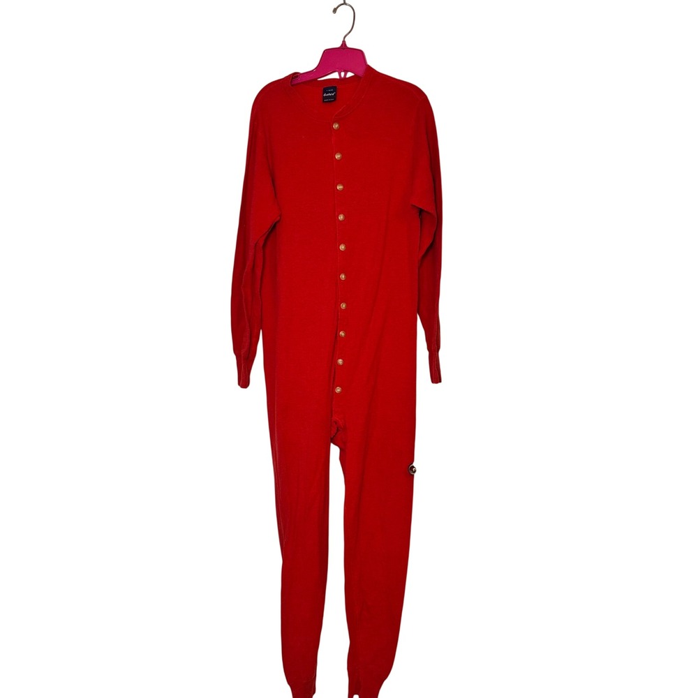 Duofold Vintage Mens Red Union Suit Thermal One Piece Long John Made in USA L